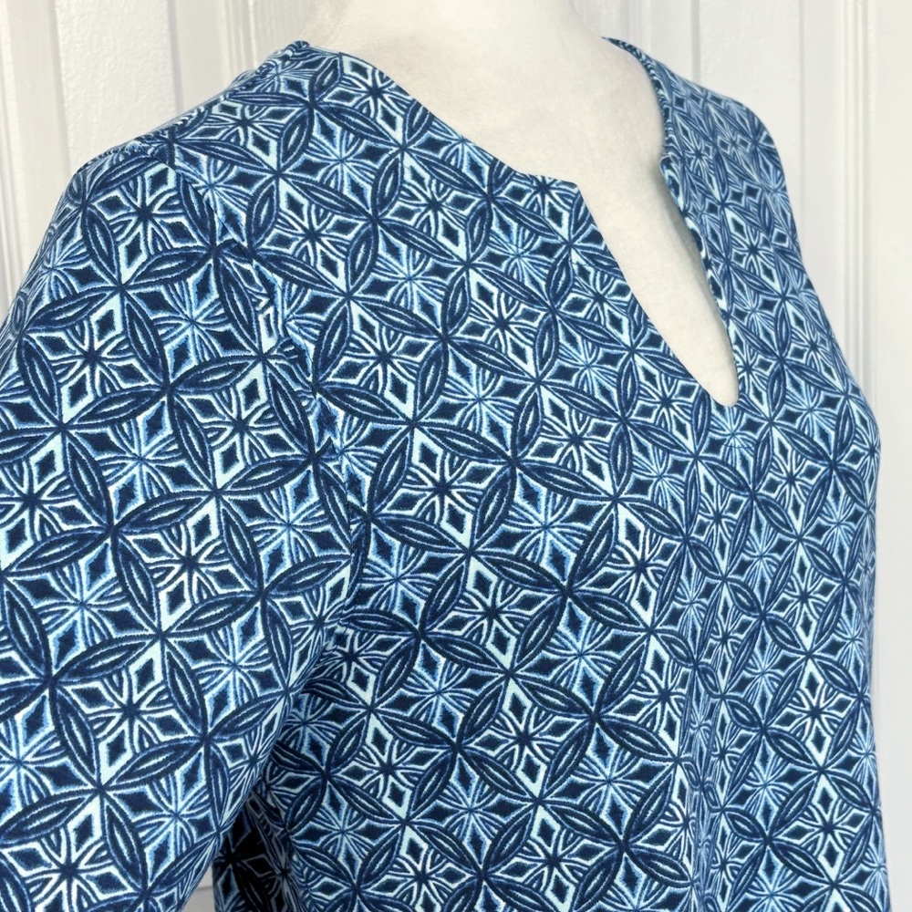 Hang Ten Blue Print Stretch Knit Elbow Sleeve Shift Sun Dress Medium - Picture 5 of 16
